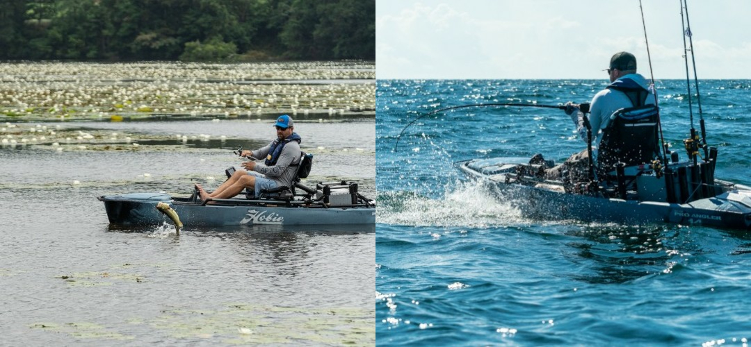 Foto con un Kayak da Pesca da Mare in contrapposizione con un Kayak da Pesca da Lago